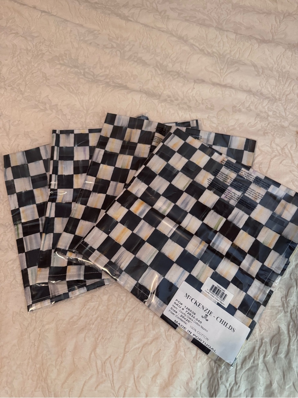 MacKenzie-Childs Black and White Courtly Check Cotton Napkins-Set of Four - Picture 2 of 4